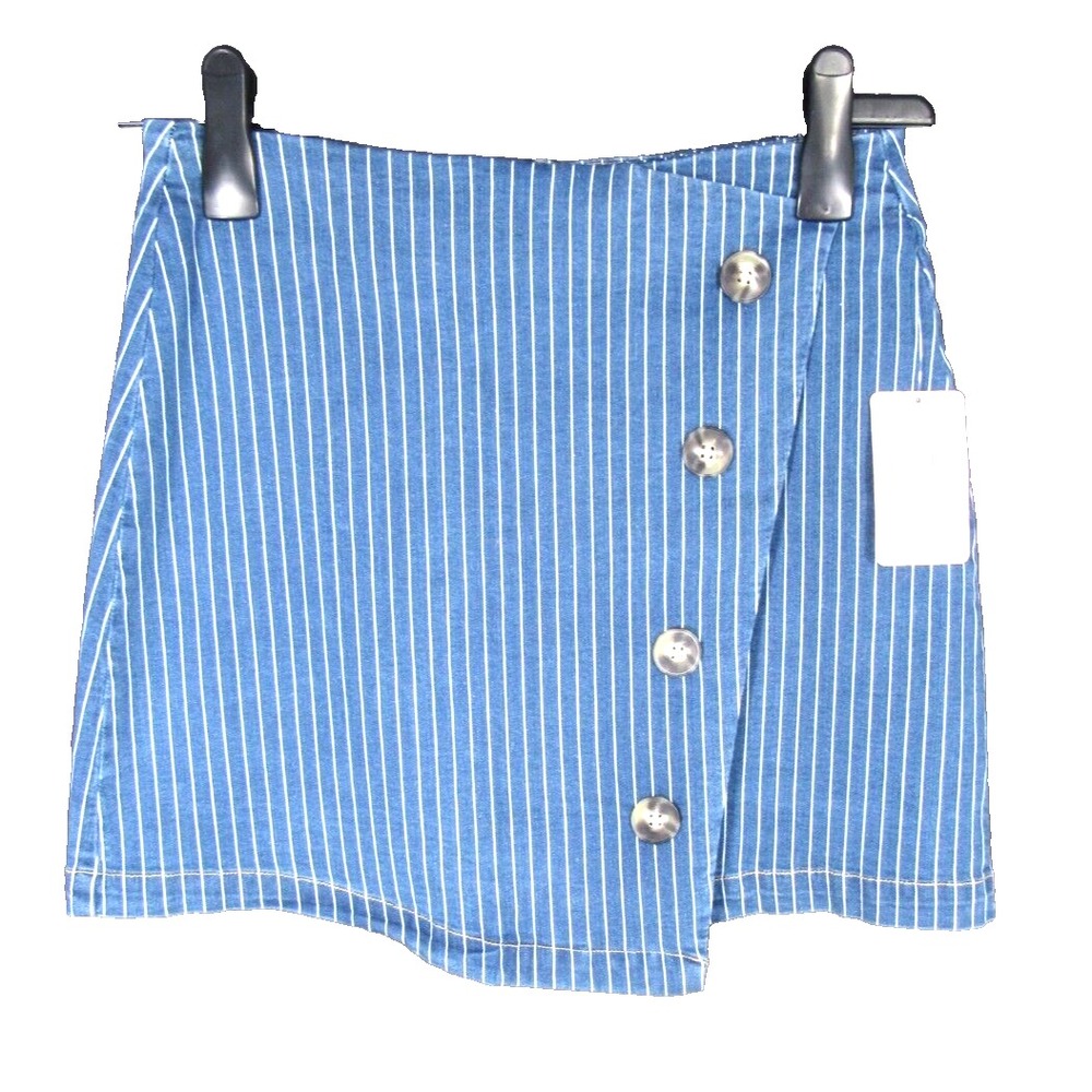 NWT CHELSEA & VIOLET Mini Skirt BLUE DENIM STRIPES Side Buttons BACK ZIP sz M
